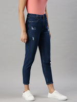 Women's Denim Navy Blue Mom Fit Jeans-GZ5027-Navyblue