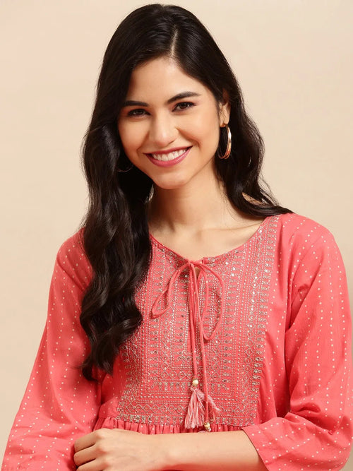 Women's Pink Printed Straight Kurta-AT-568-LG-Peach