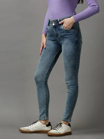 Women's Blue Solid Skinny Fit Denim Jeans-GZ-5317-1-Blue