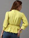 Women's Yellow Solid Peplum Top-AE-10323-Yellow