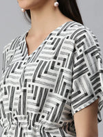 Women's Printed White Top-AE-10277-Whiteblack