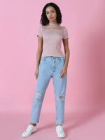 Women's Denim Blue Mom Fit Jeans-GZ5018-Blue