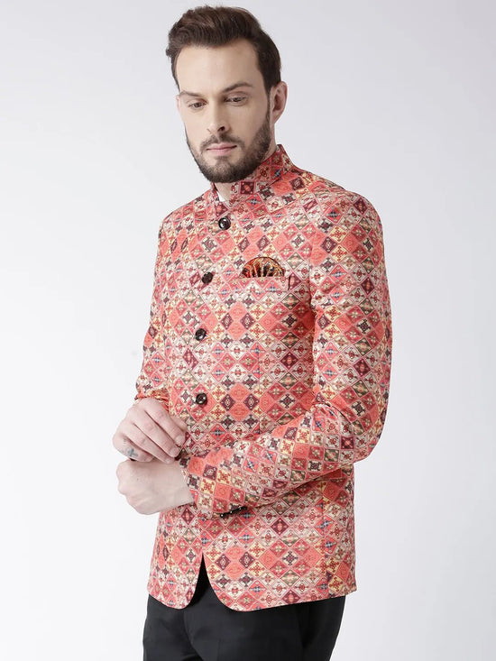 Hangup Men Standard Printed Men Formalwear-D425ButtonBlazer