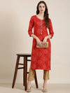 Women Red Printed Straight Kurta-AT-A901-K-Red