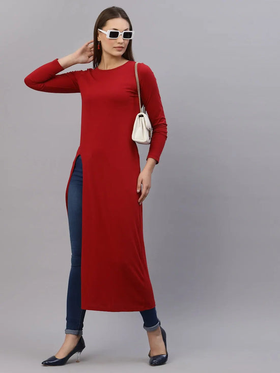 Rigo Maroon Front Slit Maxi Top