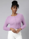 Women Solid Lavender Crop Cardigan-CHN-M5508-Lavender