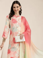 Women Peach Floral Kurta Set-UB-005-Peach