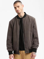 Men Mandarin Collar Olive Solid Bomber Over sized Reversible Jacket-AMG-06-Olive