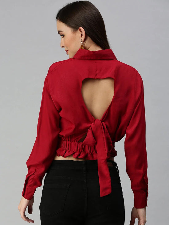 Women's Red Solid Tops-AE-7039-Red