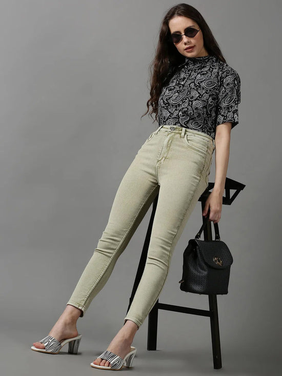 Women's Olive Solid Skinny Fit Denim Jeans-GZ-5288-Olive