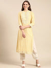 Women's Yellow Embroidered Straight Kurta-GW-3231-Yellow