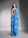 Teal Blue Pure Cotton Soft Saree With Floral Embroidery Work-MA54CT33580092