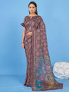 Saree Mall Women's Linen Blend Brown Printed Designer Saree With Blouse Piece-SUMER104