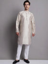 Men's Grey Printed Silk Blend Kurta Payjama-JOKP-P-686White