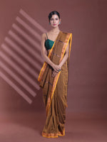 Mustard Pure Cotton Zari Stripe Soft Saree With Zari Border-MA59CT06520069