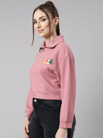 Women Peach Solid Front-Open Oversized Crop Sweatshirt-AF-2099-Peach