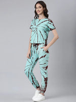 Women Sea Green Tie Dye Tracksuit-AF-1829-Seagreen