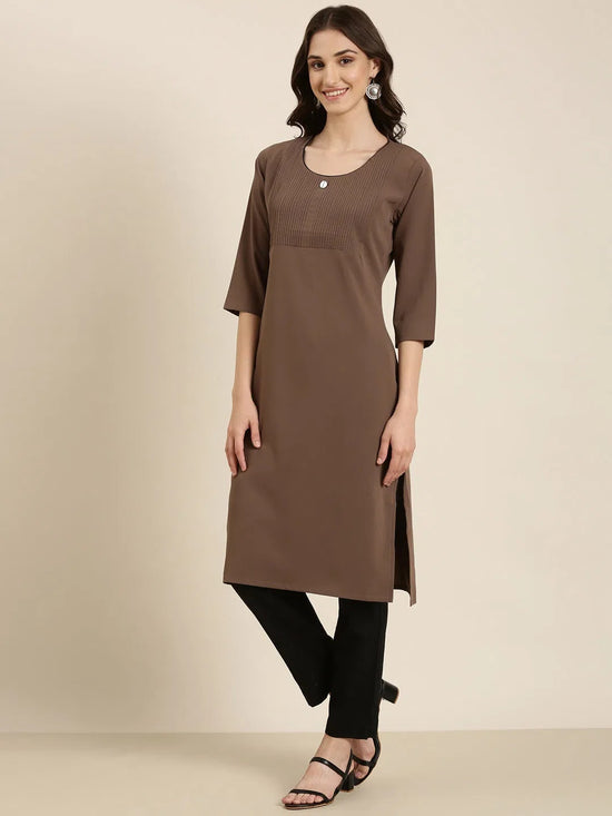 Women Taupe Solid Straight Kurta-DF-1203-Taupe