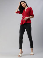 Women's Red Solid Top-AE-10281-Red