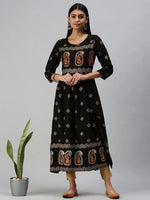 Women's Black Printed Straight Kurta-CR2229-Black