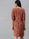 Women's A-Line Brown Printed Dress-AE-9892-Brownnavyblue