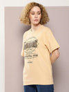 Dillinger Beige Graphic Oversized T-Shirt-WMNCR507BGE-XS