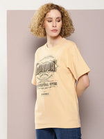 Dillinger Beige Graphic Oversized T-Shirt-WMNCR507BGE-XS