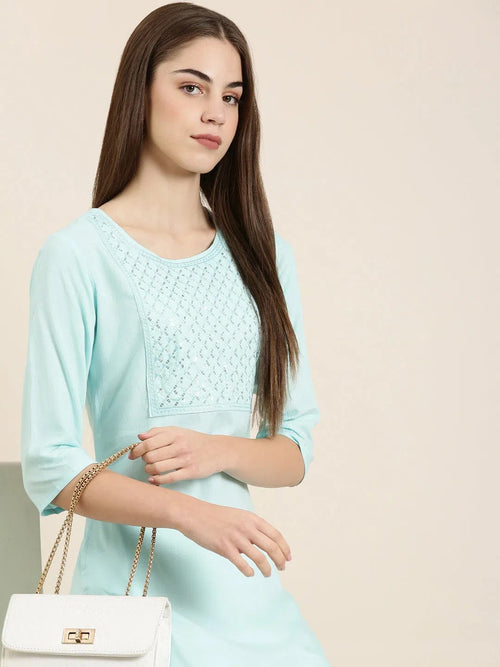 Women Blue Solid Straight Kurta-NJ-A139222-Blue