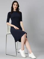 Women Navy Blue Solid A-Line Dress-AE-15880-Navyblue