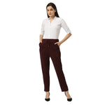 Smarty Pants Women's Cotton Lycra Ankle Length Wine Color Formal Trouser