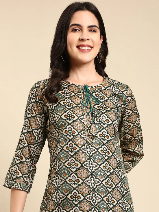 Women's Green Printed Straight Kurta-HO-1940-Green