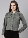 Women Grey Solid Denim Jacket-GZ-5598-Grey