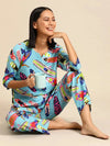 Kurta Pyjama nightwear Set in Aqua Blue Print