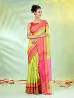 Light Green Cotton Saree With Temple Borders-MA66CT43640013