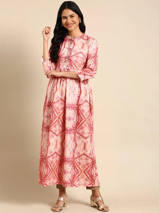 Women's Beige Tie Dye Anarkali Kurta-SKC-824-Beige