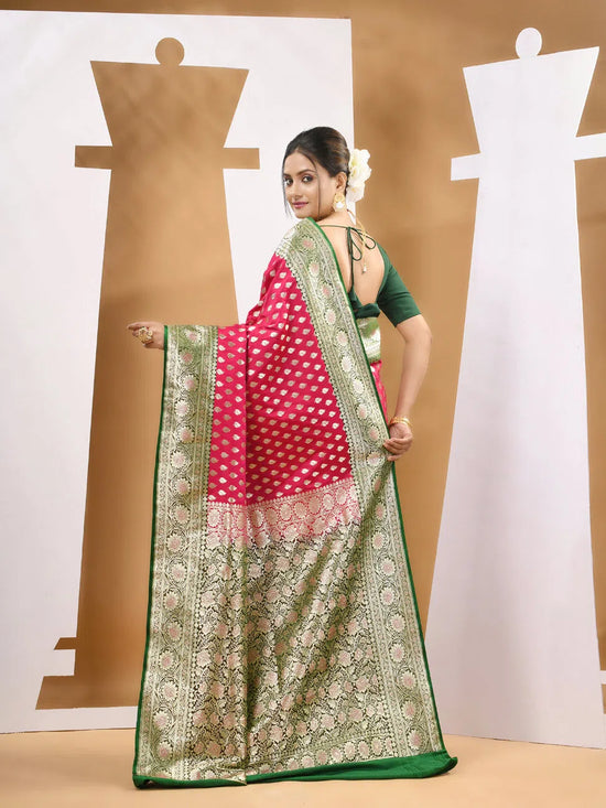 Fuchsia Katan Silk Banarasi Saree With Ethnic Motifs And Woven Designs-MA53KA441380033