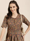 Women Taupe Floral A-Line Kurti-NJ-3058255-Taupe