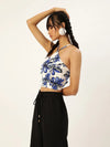 Veni Vidi Vici Blue Floral Lace Up Back Top