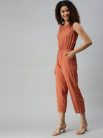 Women's Red Solid Jumpsuit-AE-9889-Brown