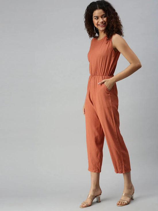 Women's Red Solid Jumpsuit-AE-9889-Brown