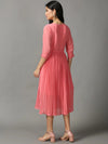 Women's Pink Solid Fit and Flare Dress-KG-8045-Pink