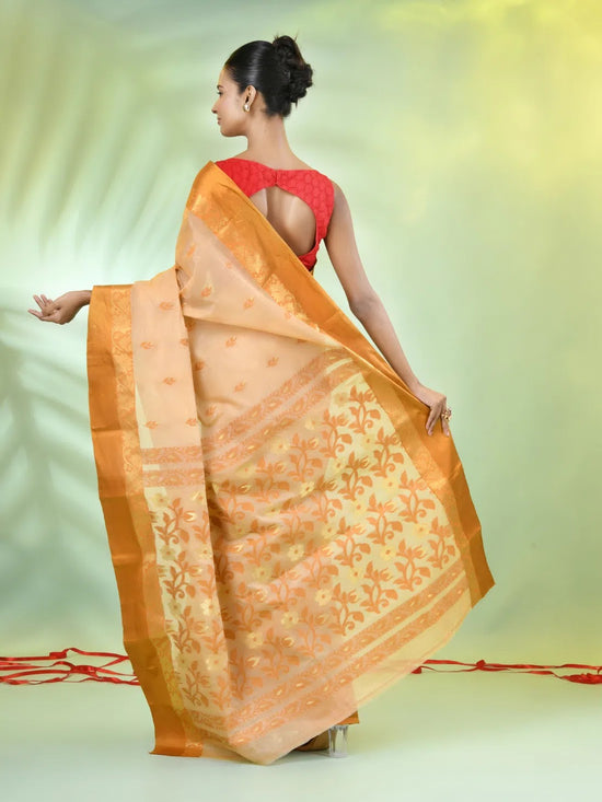 Beige Tussar Silk Saree With Woven Texture Motifs-MA66TUS431820069