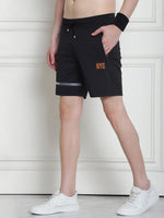 Venitian Men Cotton Printed Black Shorts