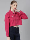 Women Fuchsia Solid Denim Jacket-GZ-5600-Fuchsia