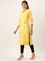 Women's Yellow Solid Straight Kurta-DF-1208-Yellow