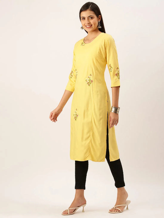 Women's Yellow Solid Straight Kurta-DF-1208-Yellow