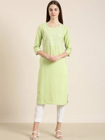 Women Lime Green Solid Straight Kurta-NJ-3625215-Limegreen