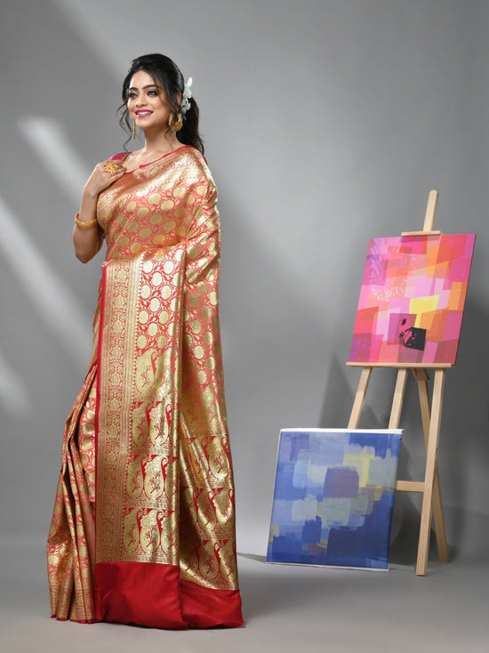 Rose Pink Silk Banarasi Saree With Zari Woven Designs-MA52BSL441050051