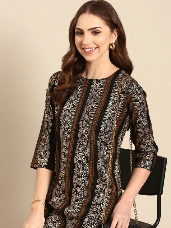 Women's Black Printed Straight Kurta-GW-1718-Black