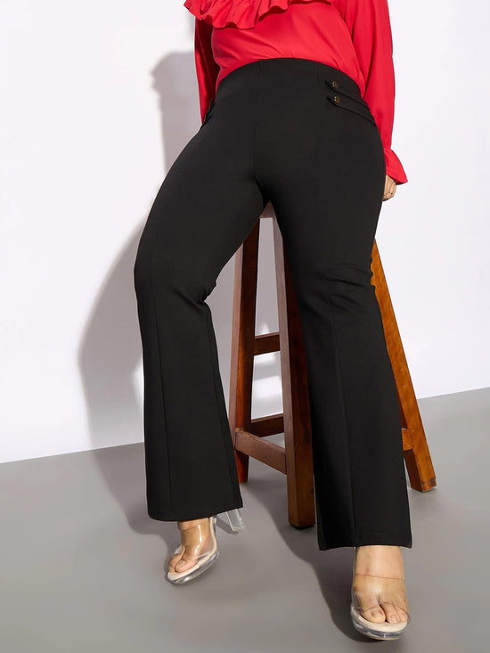 Women Black Bell Bottom Stretch Trousers